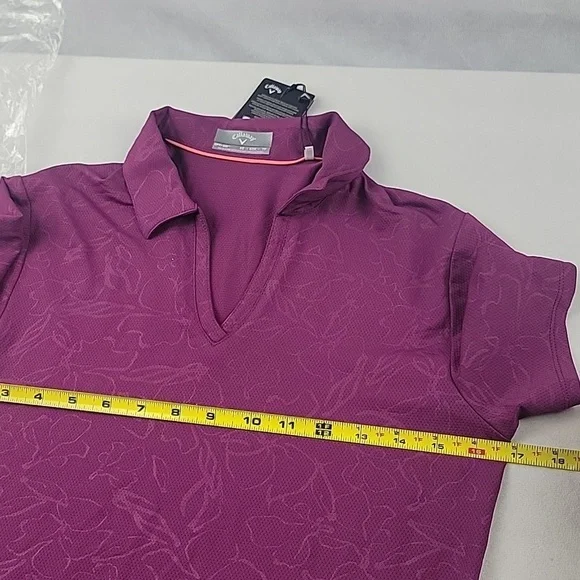 NWT Callaway Magenta purple floral embossed vneck Opti-dry polo XS - Picture 9 of 10